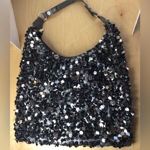 Vintage Y2K Blue/Gray Sequin Hobo Slouch Shoulder Bag Tote Handbag Purse
